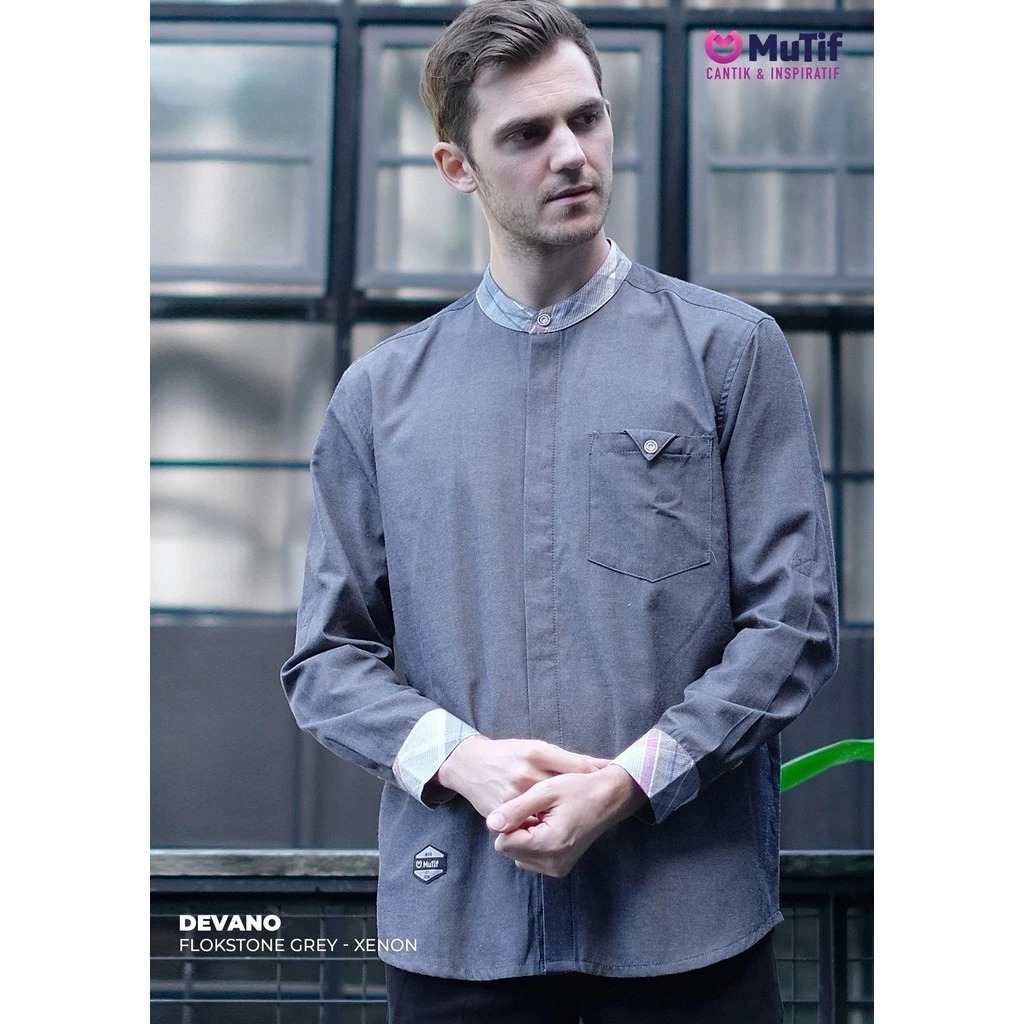 MUTIF DEVANO Folkstone Grey / KOKO MUTIF LENGAN PANJANG / KEMEJA LENGAN PANJANG / KOKO BRAND MUTIF O