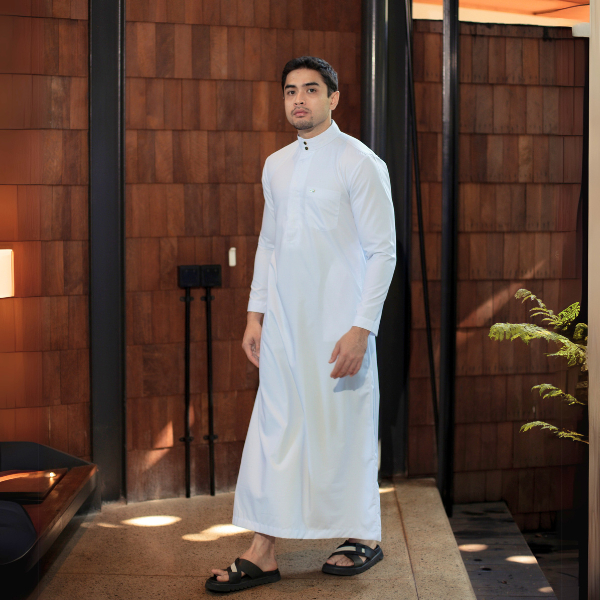 BASTOH Jubah Gowri Koko Bordir Pria Lengan Panjang Warna Putih