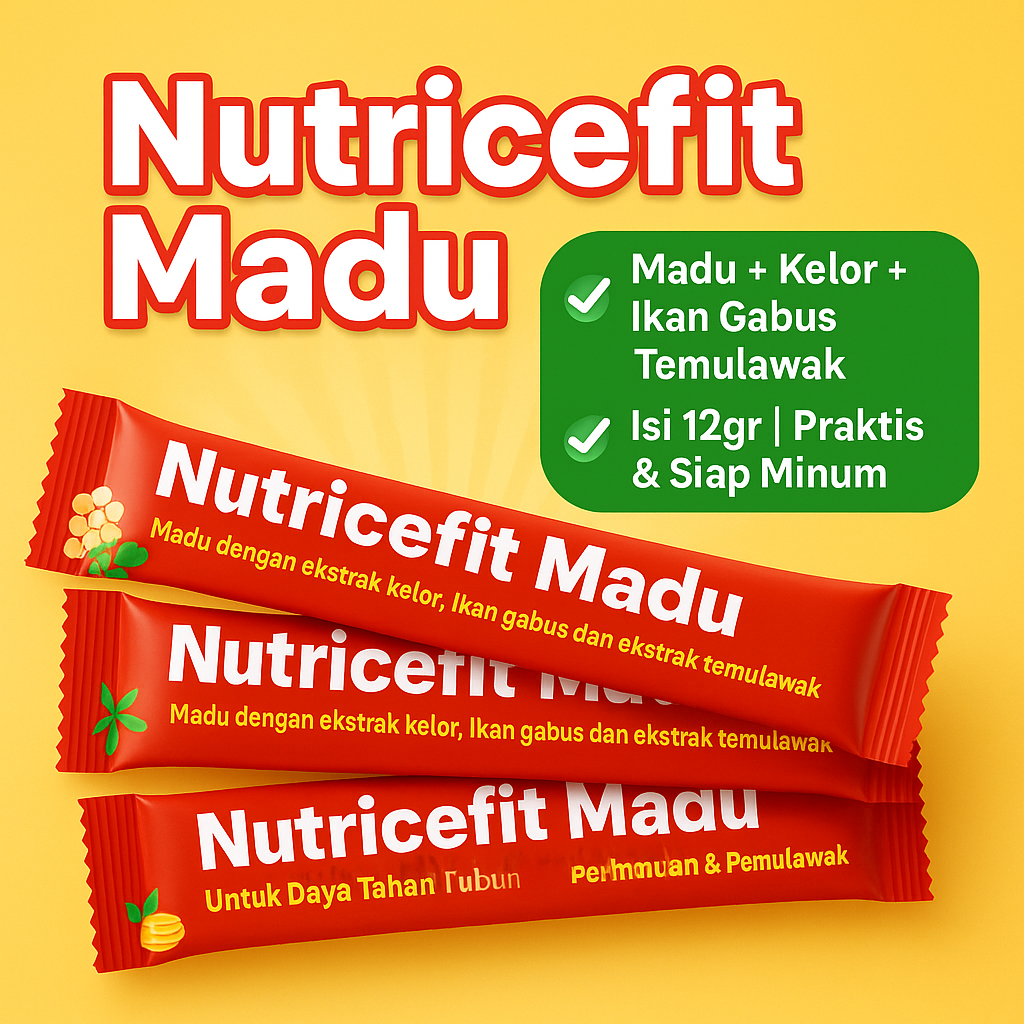 

Nutricefit Madu Sachet 12gr | Madu Kesehatan Tubuh | Ekstrak Kelor, Gabus, Temulawak