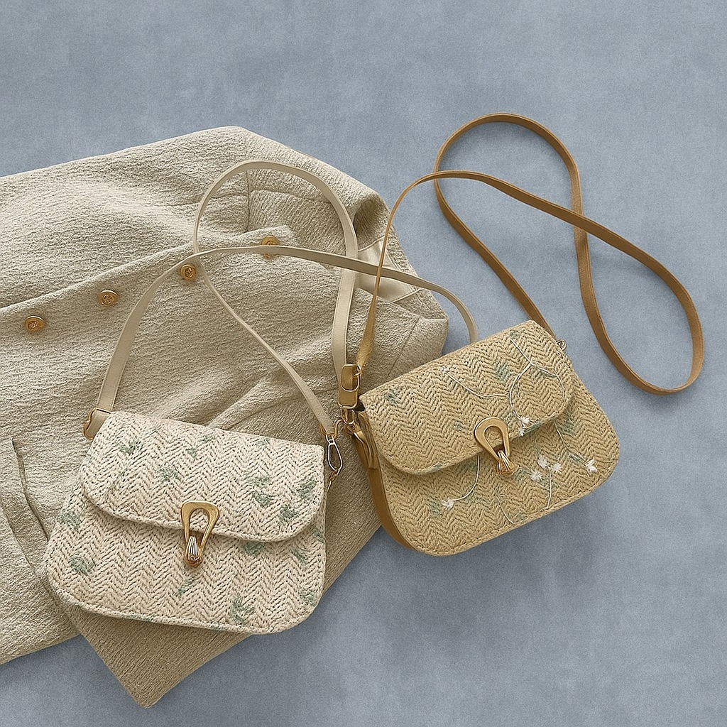 TAS SELEMPANG WANITA FASHION KOREA - TAS ANYAMAN ROTAN - TAS BAHU CEWEK - MINI BAGS - TAS GROSIR