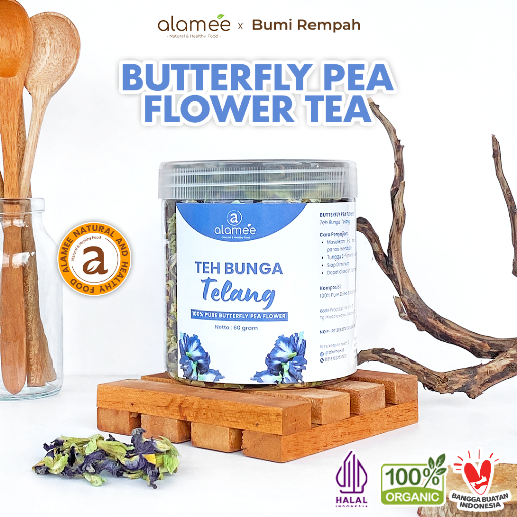 

ALAMEE Teh Bunga Telang Kering Butterfly Pea Tea Teh Herbal Organik Alami Siap Seduh Minum 60gr