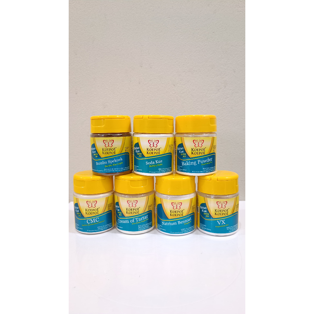 

KUPU KUPU KOEPOE KOEPOE BAKING POWDER/ SODA KUE/ CITROEN ZUUR/ CMC/ CREAM OF TARTAR/ BUMBU SPEKOEK/ NATRIUM BENZOAT/ VX