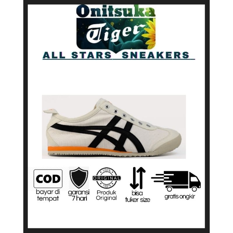 Sepatu Sneakers / Sepatu Pria / Sepatu Wanita / Sepatu Onitsuka Tiger SLIP ON White Black Orange