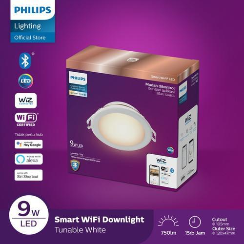 PHILIPS Lampu 9W Smart LED Wifi Downlight Panel Light 9 Watt Tunable White Bulat Original Murah