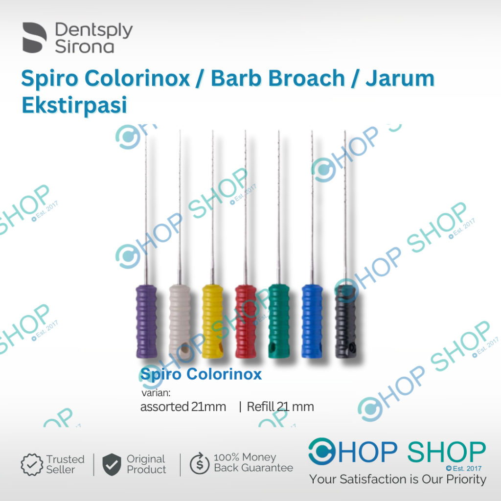 ORIGINAL Dentsply Spiro Colorinox Barbed Nervbroach Barb Broach File Ekstirpasi Pulpa Endodontik K F