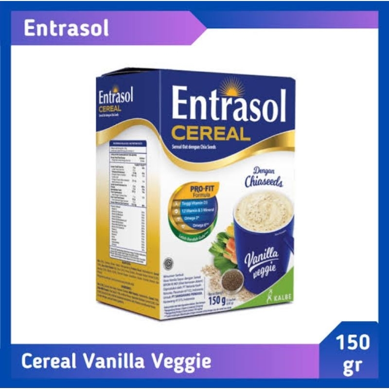 

Entrasol Cereal 150 gr [5 x 30g] - Minuman Sereal Sehat Oat dengan Chiaseeds Rasa Vanila Veggie