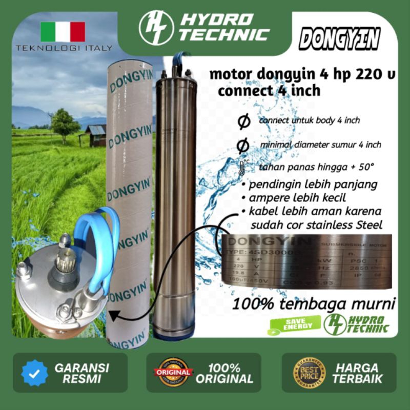 mesin/motor submersible dongyin pump 4 hp 1 phase body 4 inch