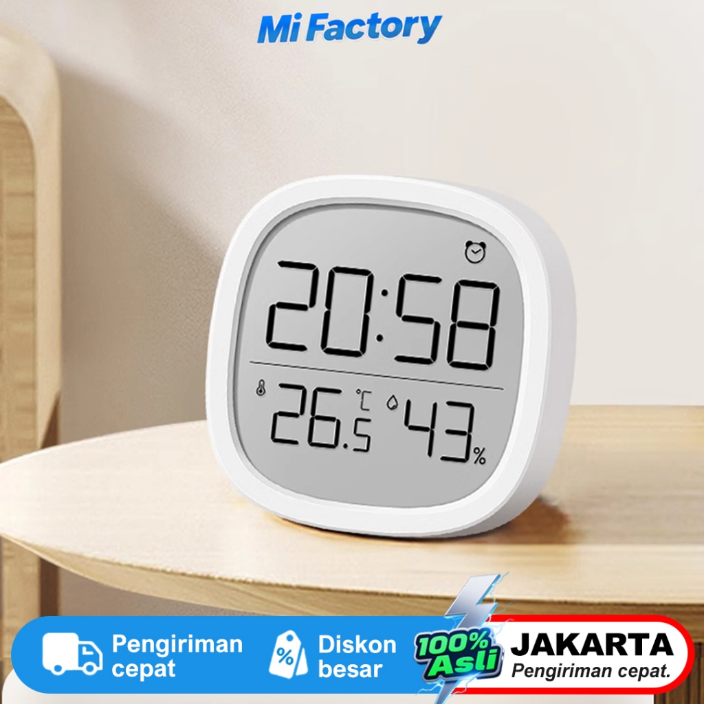 Mi Factory Termometer & Higrometer Pintar - Pantau Suhu/Kelembaban Ruangan 24 Jam, Layar Besar Jelas