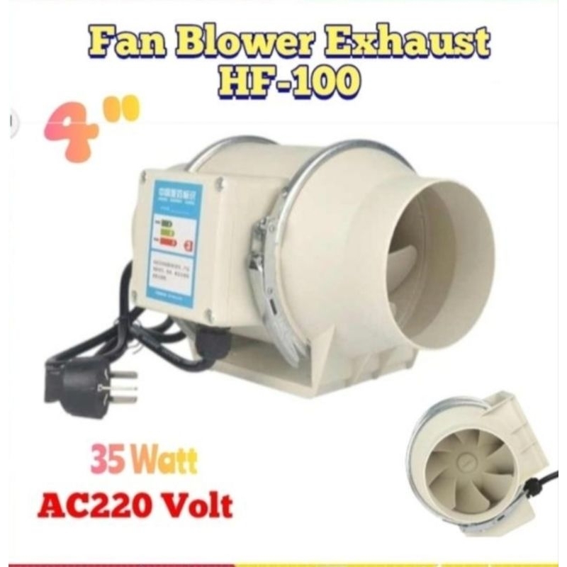 4" Penghisap Asap Dapur Exhaust Fan Plafon Blower Kipas Inline Duct Fan Blower HF-100