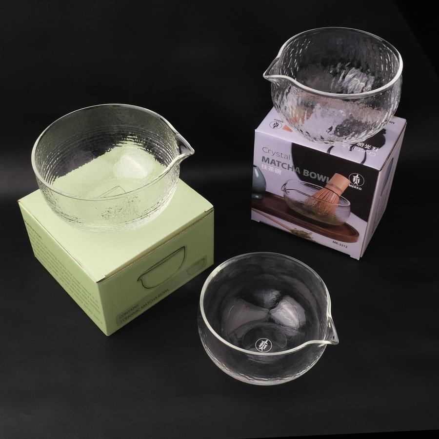 Matcha Bowl High Quality Textured Glass Chawan With Pouring Spout - Mangkok Matcha Bening