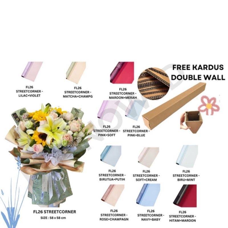 

5 LEMBAR - FL 26 STREET CORNER KERTAS BUNGA PAPER BUKET MOTIF FLORIST CELLOPHANE