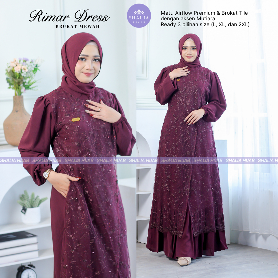 Shalia Hijab - Rimar Gamis Brukat Tile Premium Dress wanita Pesta Kondangan Elegant Terbaru Jumbo