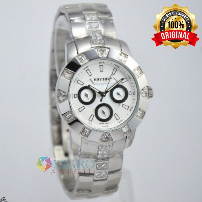 Jam Tangan Wanita RHYTHM F1101S01 Original Garansi 1 Tahun - Silver Chrono