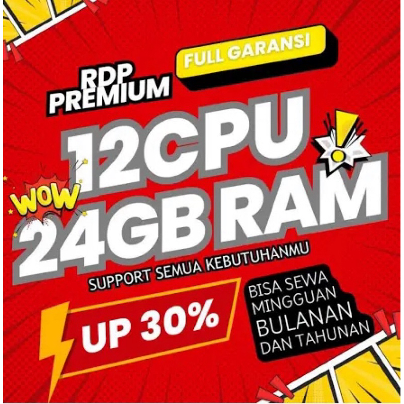 RDP/VPS Murah 12 CPU 24GB RAM