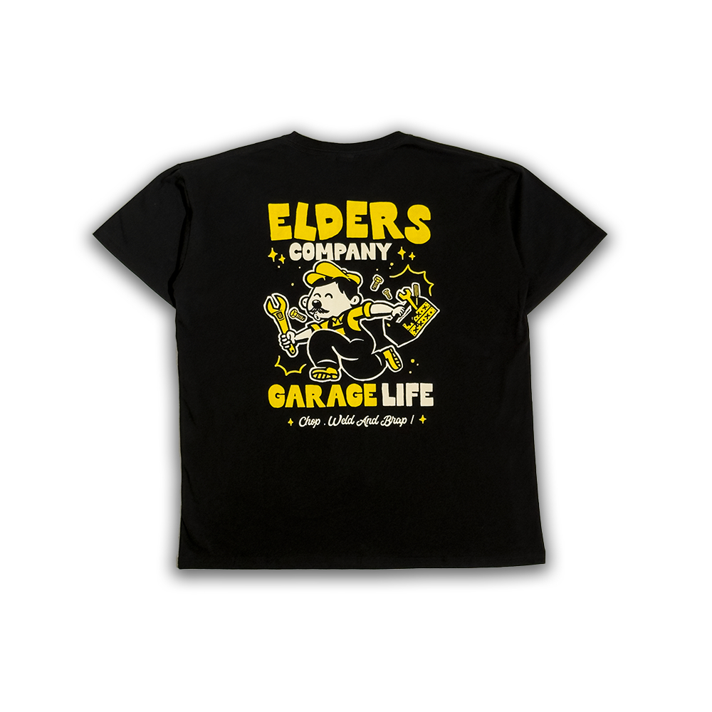 Kaos Lengan Pendek "Elders Company -Garage Life " Black
