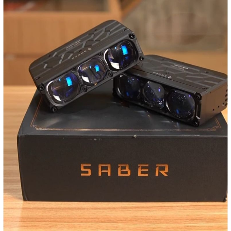 SABER SR3 EVO MINI PROJIE 3 MATA LED PROJECTOR BLUE LENS MINI LASER MOTOR MOBIL