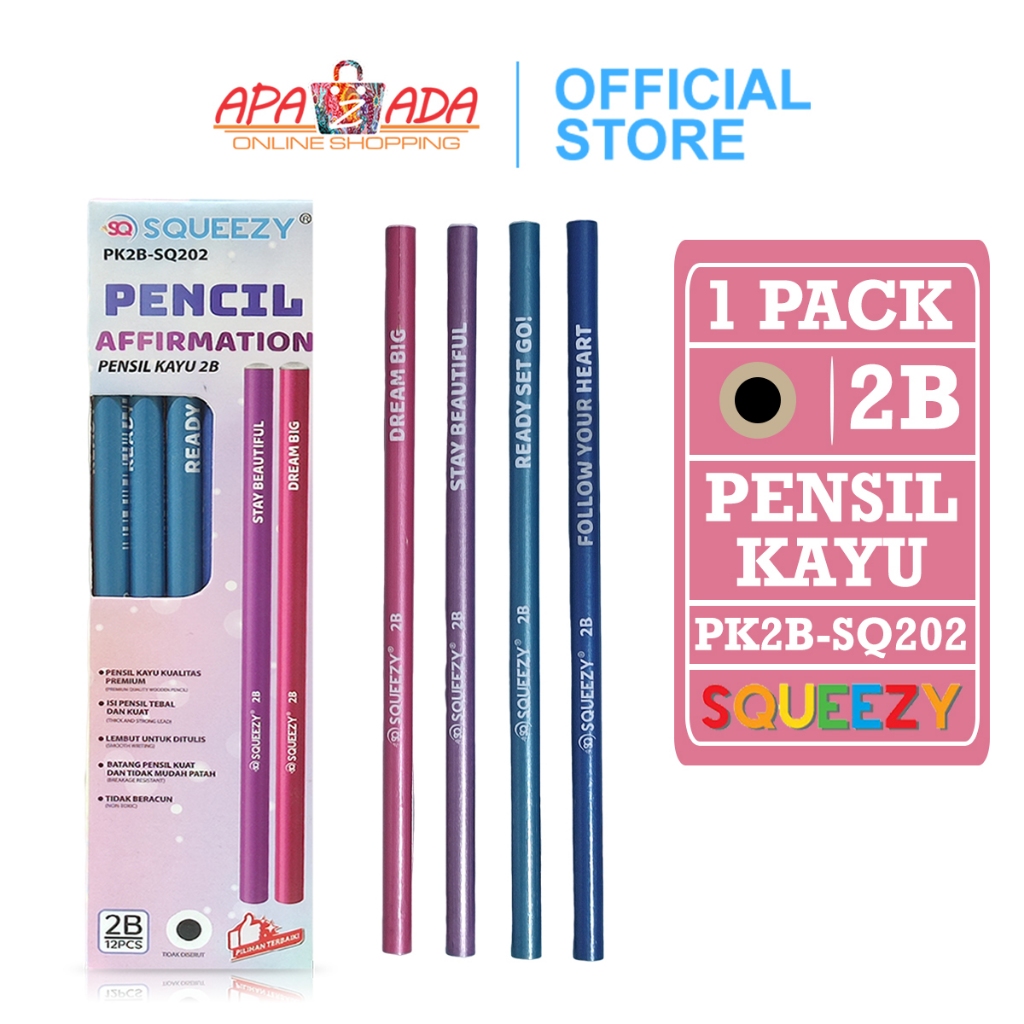 

Pensil 2B [1 Pack - 12 Pcs Pensil] / Pensil Squeezy Affirmation / Pensil Kayu PK2B-SQ202