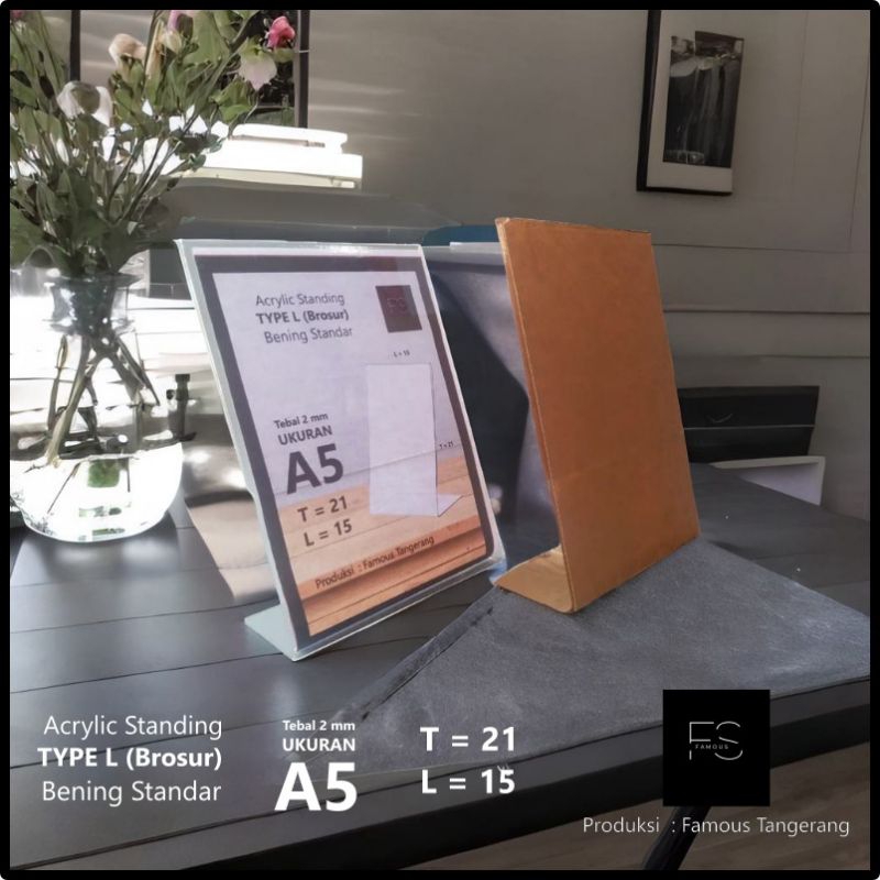 

akrilik tempat brosur type L ukuran A6,A5 dan A4