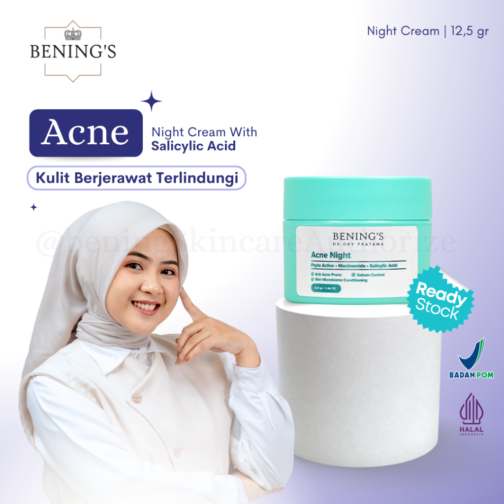 Bening Skincare Acne Night Cream Krim Malam Penghilang Jerawat Benings Skincare BPOM Halal Untuk Pri