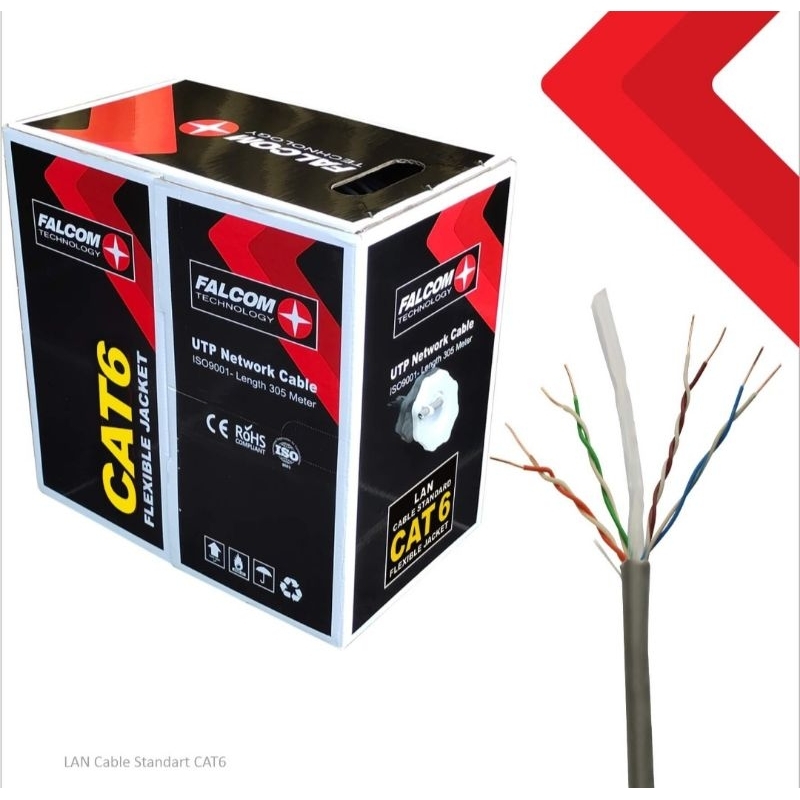 FALCOM KABEL UTP CAT.6 INDOOR  / KABEL UTP CAT.6 INDOOR WARNA GREY FALCOM TECHNOLOGY 305 METER KABEL