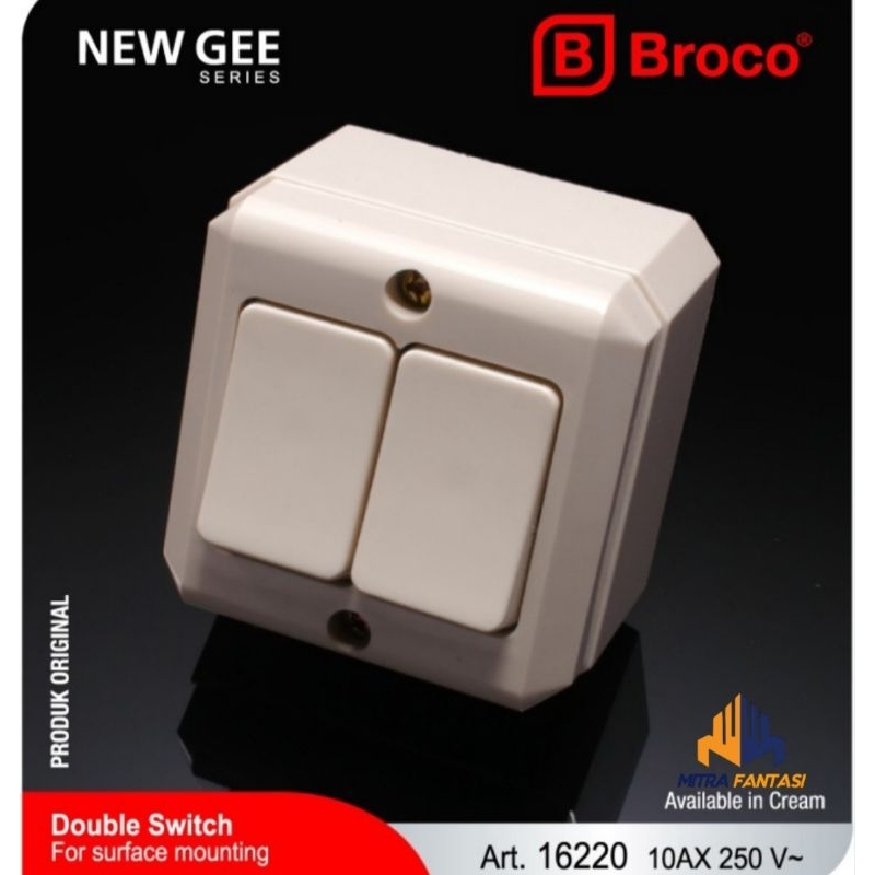 Saklar Seri OB BROCO 16220 New Gee Series SNI Sakelar Double Outbow Persegi Timbul