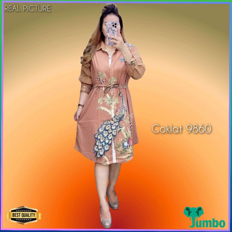 Dress Wanita Merak Jumbo LD 120 Gaun Import Kekinian Dress Elegan Coklat 9860