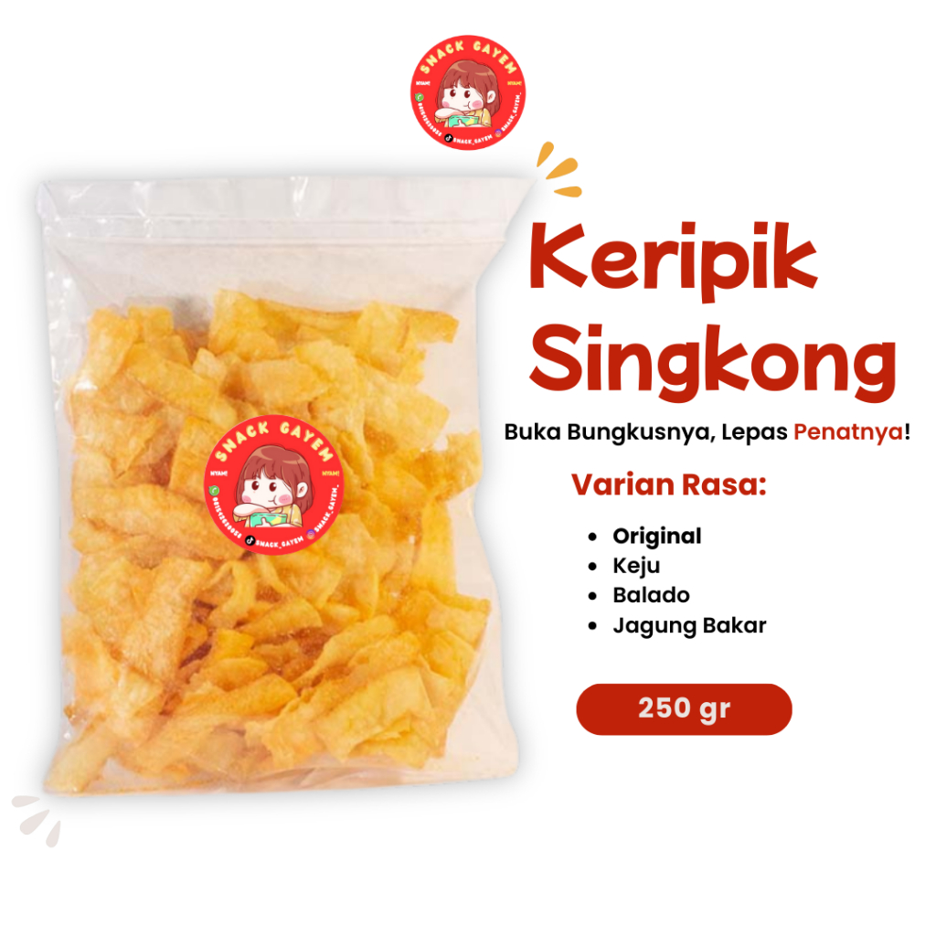 

Camilan Enak KERIPIK SINGKONG GURIH RENYAH 250 GR - 100% Homemade Halal Murah Banyak Varian Rasa