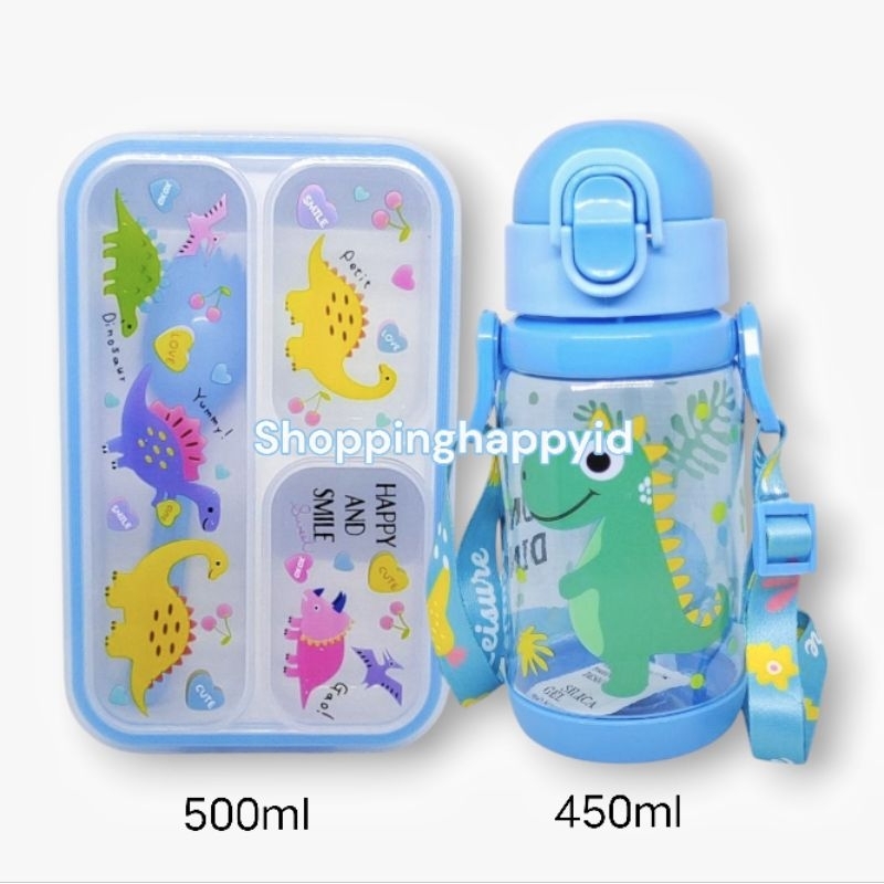 Set Kotak Makan Botol Air Minum Anak Sekolah 450ml Cinnamoroll Dinosaurus Captain Amerika Avengers T