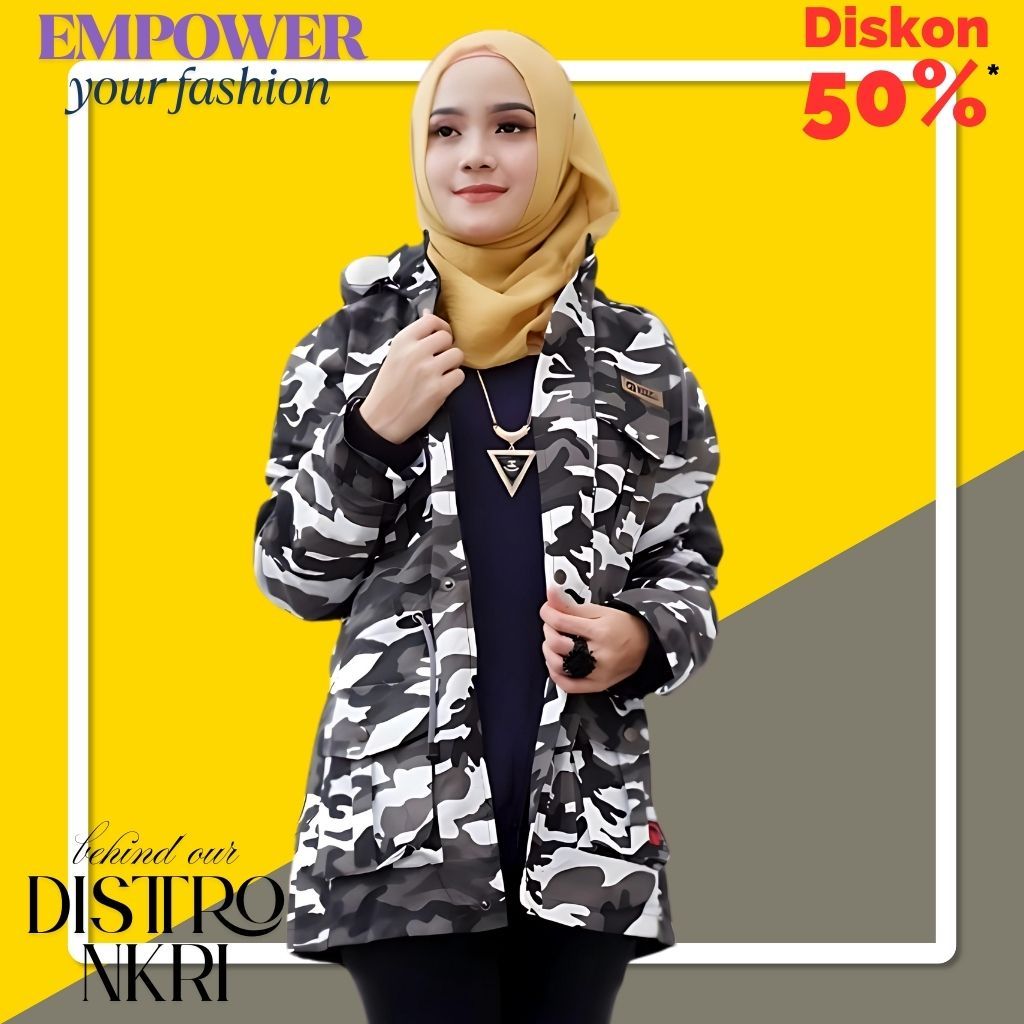 DNKRI - Sabrina Jaket Wanita Army Wanita Parka Doreng putih HIGH QUALITY COD Jaket Army Parka loreng