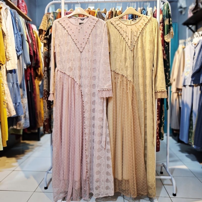 Gamis brokat motif mutiara / gamis brukat panjang 140cm