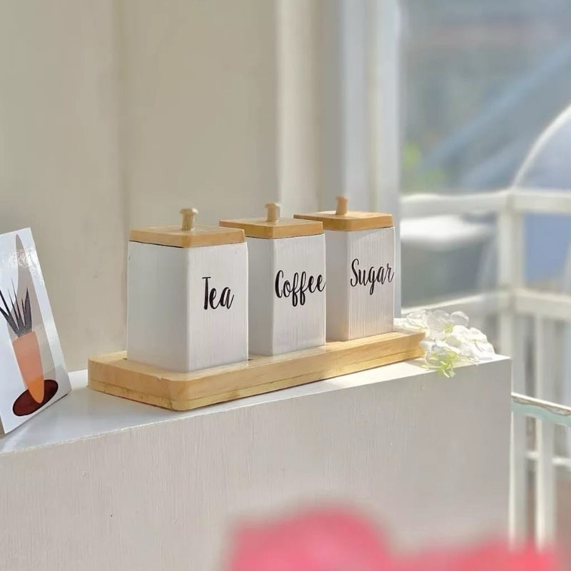 Toples Set Kayu Pinus Tempat Kopi Gula Teh