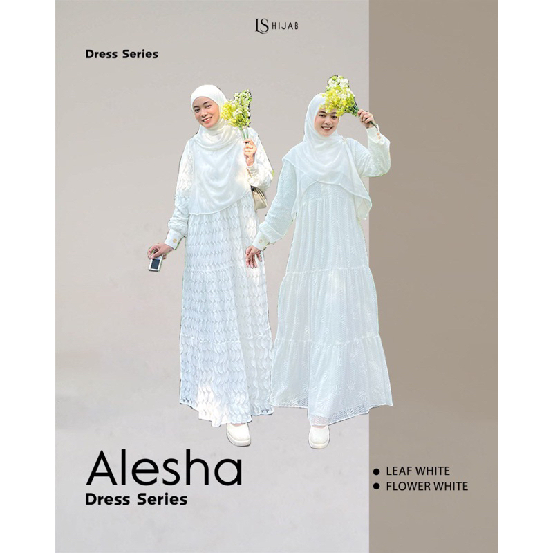ALESHA DRESS BY LS HIJAB | Dress putih brukat premium