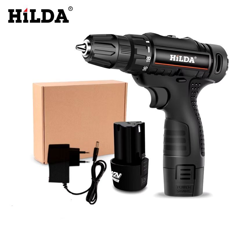 Bor cordless 12volt, bor ces, mesin bor baterai, bor tangan Hilda