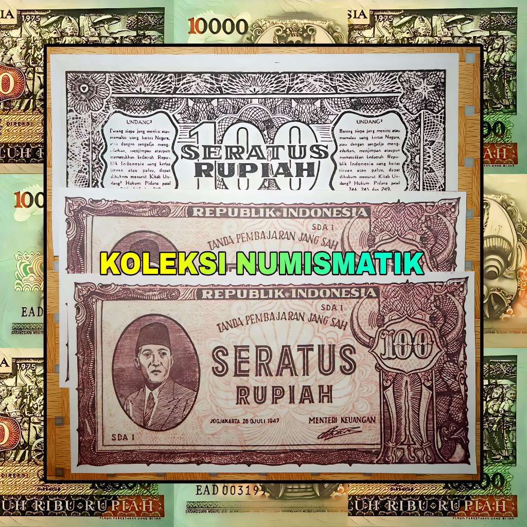 SOUVENIR REPRO UANG KERTAS KUNO INDONESIA 100 RUPIAH ORI III SOEKARNO 1947