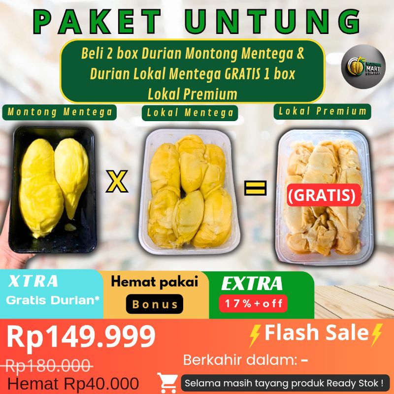 

[PROMO BELI 2 BOX] Durian Montong & Durian Lokal Mentega Gratis 1 Lokal Premium