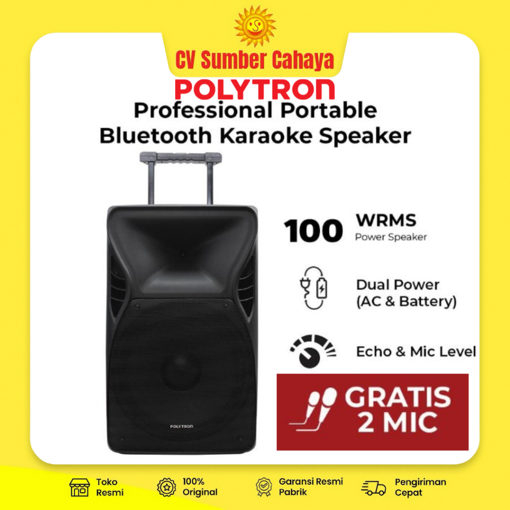 Polytron Speaker Aktif Portable Karaoke 15" PAS PRO15F5 Free 2 Mic Wireless PASPRO15F5 15F5
