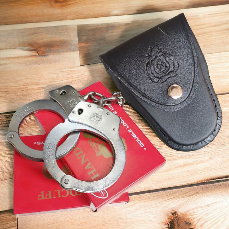 KODE J45U borgol tangan plus sarung borgol kulit satu set borgol satpam sarung kulit satu set