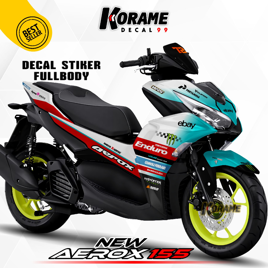 Decal Stiker New Aerox 155 Full body - Motif EBAY Racing Putih Tosca Series