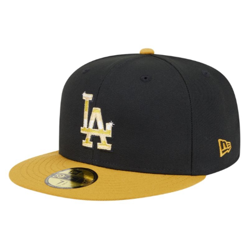 Topi New Era Cap Los Angeles Dodgers Metallic Gold Logo 59Fifty Day 59Fifty Fitted Hat Original