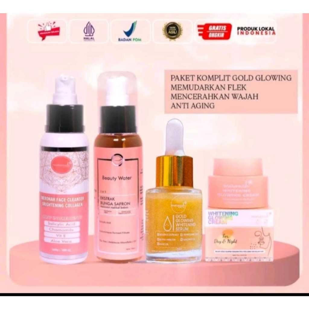 Paket Meronah Cream+Sabun Collagen+Serum Glowing+Beauty Water/Toner / ATASI FLEK Dalam 6 Hari