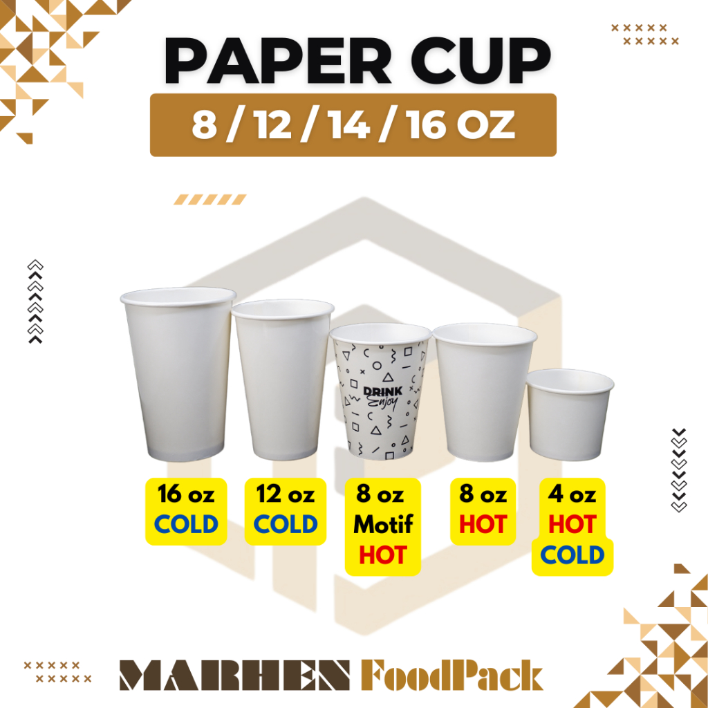 Paper Cup Hot&Cold 4 12 16 oz / Paper Cup Polos / Gelas Kertas Panas Dingin / Paper Cup 8oz HOT ONLY