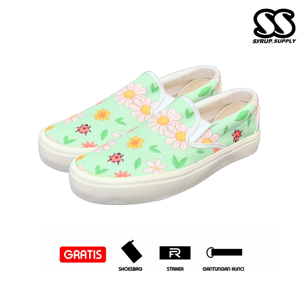 Syrup Supply Sepatu Slip-On Bunga Hijau