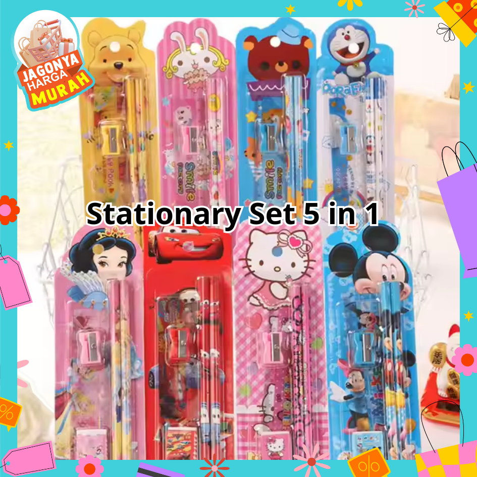 

JHM Stationery Set 5 in 1 Alat Tulis Anak Sekolah Penghapus penggaris Pensil Serutan Karakter Lucu t