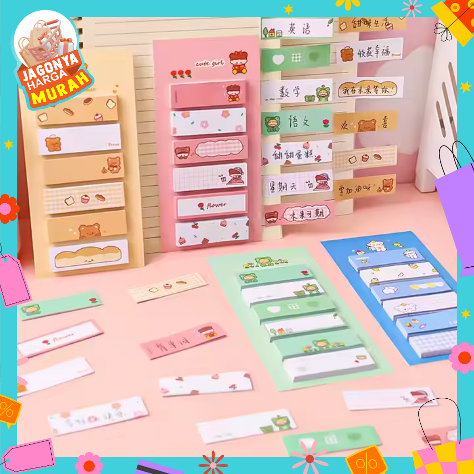 

JHM Sticky Notes Lucu 6IN1 Tempelan Kertas Catatan 120 Lembar Notes Kertas Tempel Karakter Bear Frog Girl Pembatas Buku Cute Imut Penanda Buku Memo Stick Stationery Memo Pad Convenience Cute 6 IN 1