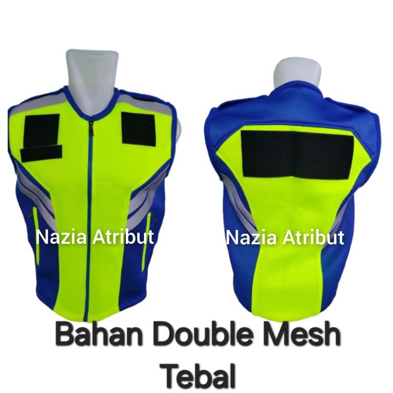Rompi bahan double mesh / rompi polosan / biru hijau stabilo