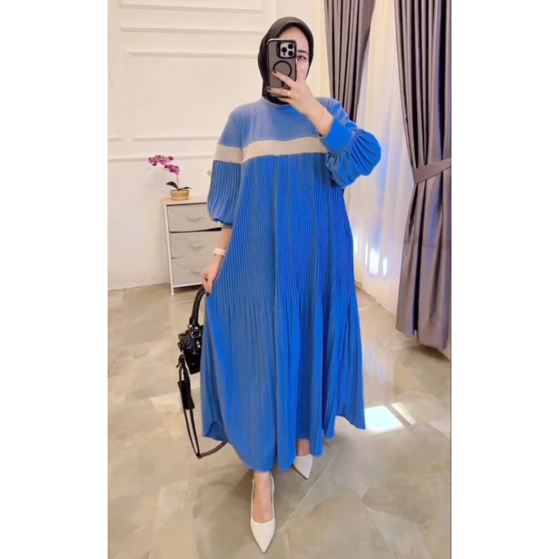 gamis plisket kaos knit rajut import kombinasi cantik