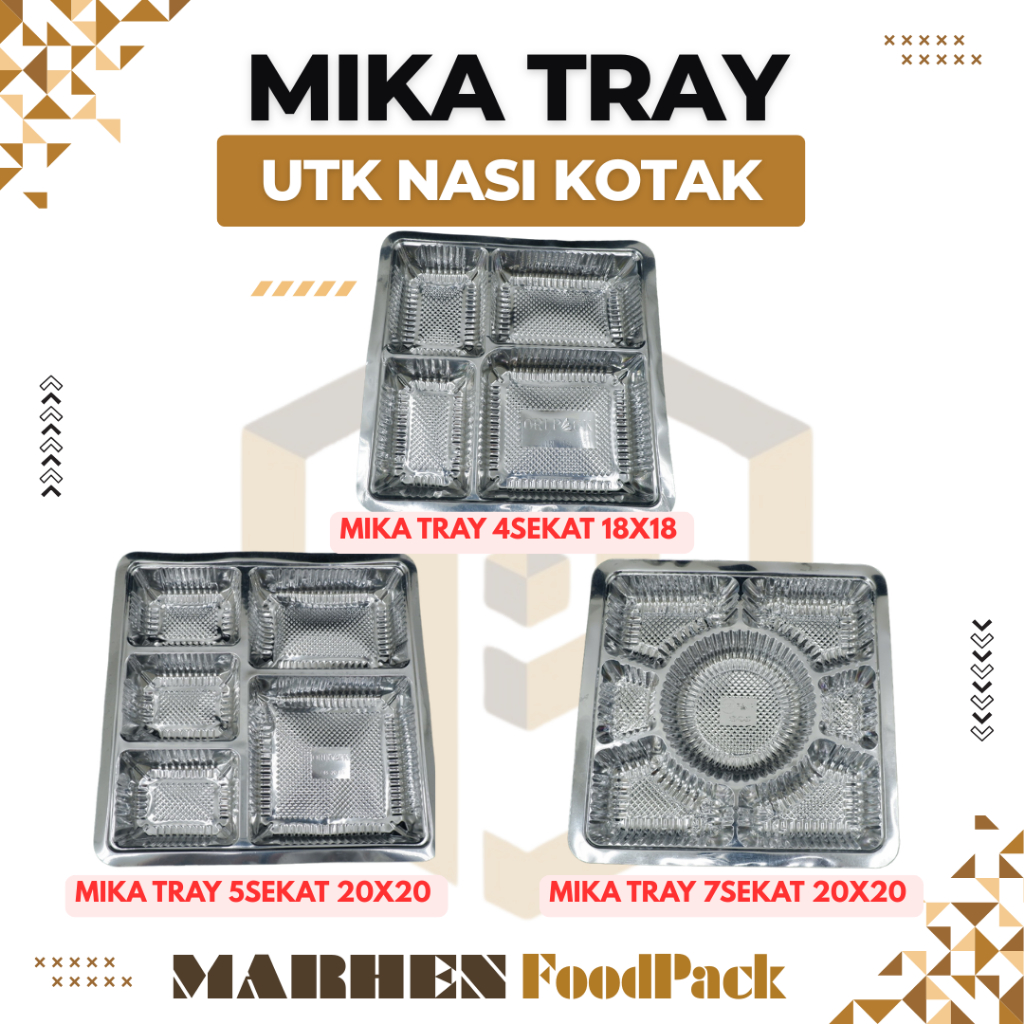 Mika Nasi Kotak Dus / Mika Tray Sekat 4 5 7 / Mika Alas Nasi Lauk / Mika Sekat Nasi Kotak Uk 18 & 20