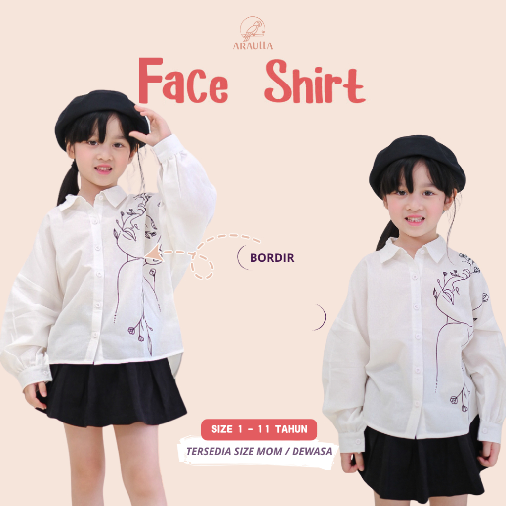 Araulla - FACE SHIRT Couple Ibu dan Anak Perempuan | Baju Atasan Anak Perempuan | Baju Atasan Couple