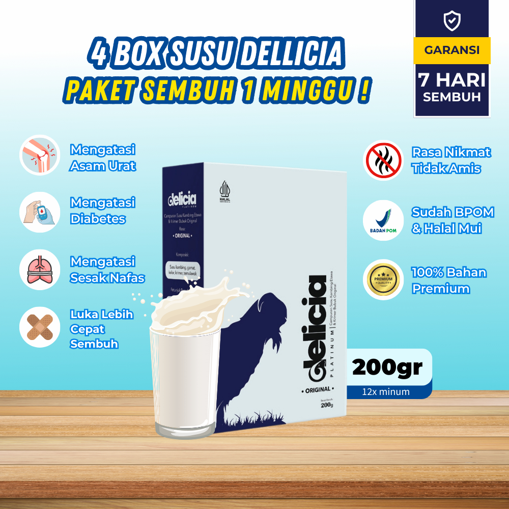 

Paket 4 Box Dellicia | Susu Pengobatan Untuk Tulang Sendi, Asam Urat, Diabetes dan Paru-Paru