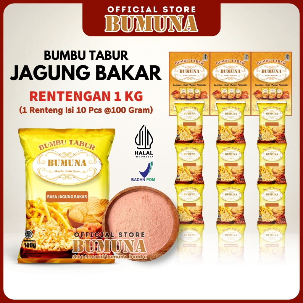 

[RENCENG] Bumbu Tabur Jagung Bakar 1Kg (10 x @100gr) BUMUNA - Bumbu Cemilan Snack Kripik